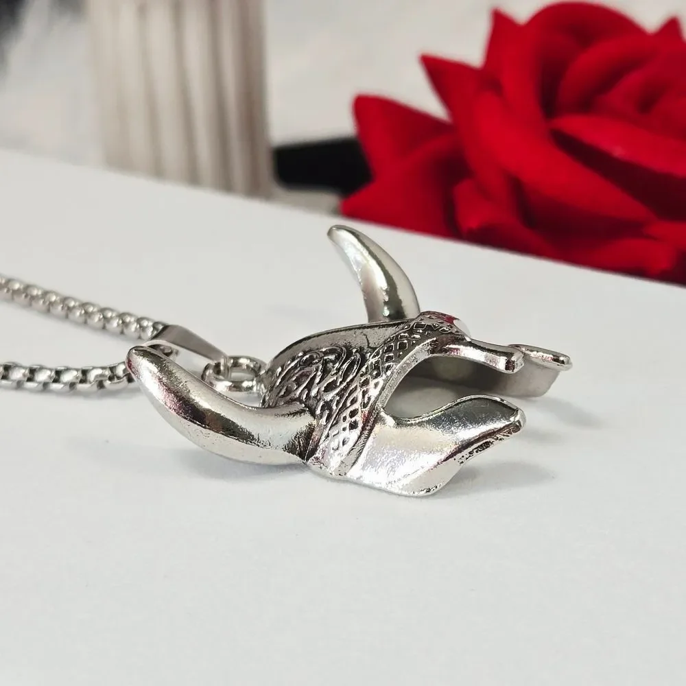 Viking Helmet Mask Pendant Necklace Nordic Celtic Stainless Steel Box Chain 24
